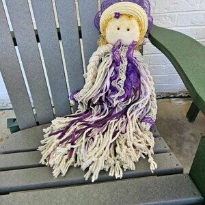 Mop Doll Handmade Country Farmhouse Folk Art Door Wall Hanging Vintage 22” 1980s